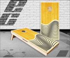 Yellow Wood Wave Cornhole Boards Bean Bag Toss Game