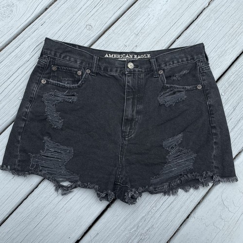 AMERICAN EAGLE Womens Size 8 High-RISE Shorts Black Denim Distressed MOM  SHORT | eBay