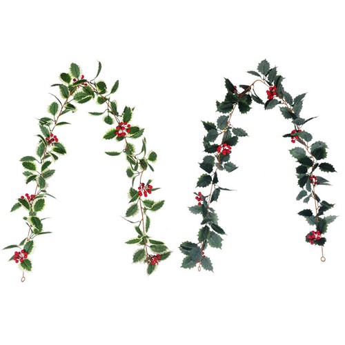 Christmas Artificial Holly Leaves Vine Garland Tree Rattan Wreath Hanging NEW - Picture 6 of 17