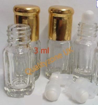 12 x Roll on Ball Glas leer Parfum Flaschen 3 ml mit Verschlüssen nagelneu 3ML klar