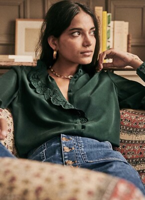 Sezane Chloe Shirt Size 34 Green Bottle