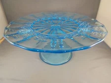 Vintage Westmoreland Blue Glass Grape Pattern Cake Stand 9 3/8"  Excellent