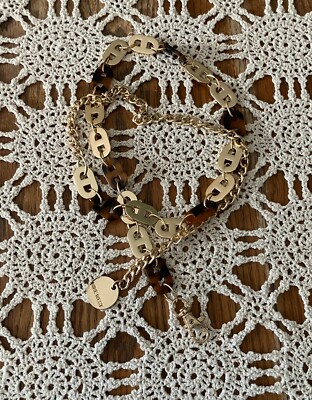 Vintage Women’s Nine West Gold and Acrylic Link Belly Swing Chain Belt 