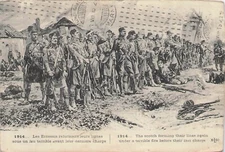 British Scottish Troops Forming Lines 1914 WW1 Artist Sketch Postcard