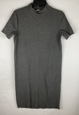 Zara Small Gray Knit Shift Short Sleeve Mock Neck Dress
