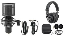 Rockville RCM PRO Studio/Recording Condenser Microphone Headphones Cable Case
