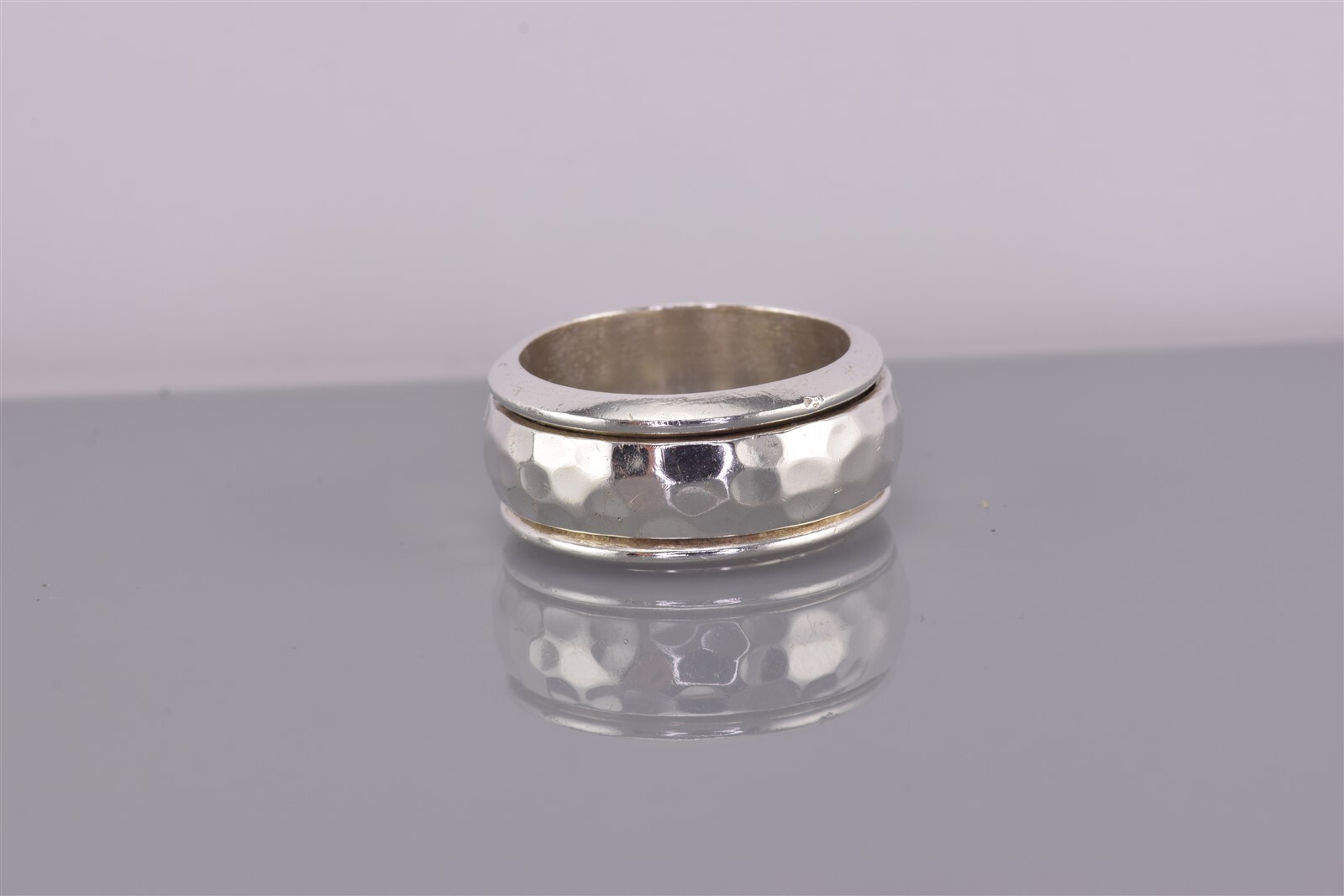 Sterling Silver 10mm Solid Hammer Texture Spinner… - image 2