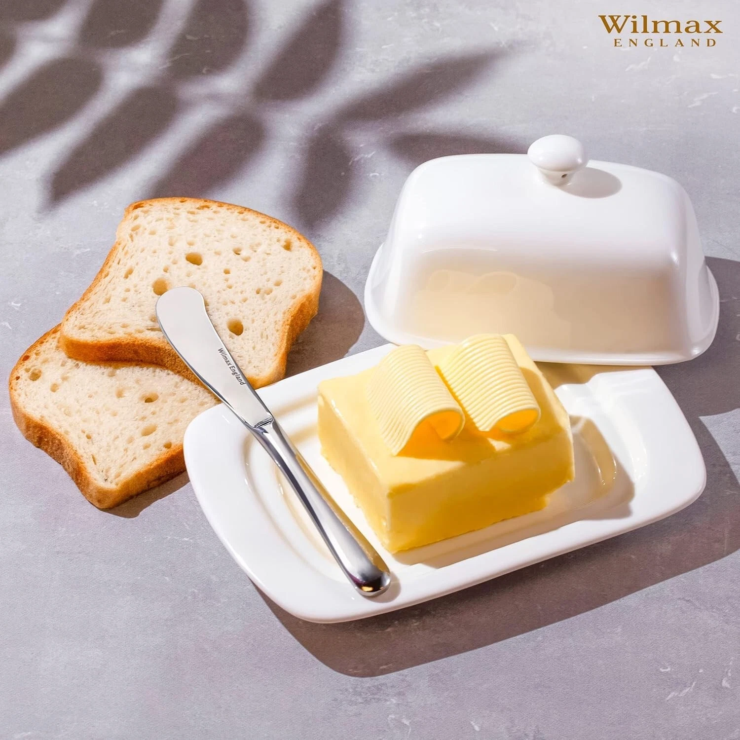 Wilmax Butter Dish White - With Gold or Silver Knife - Porcelain