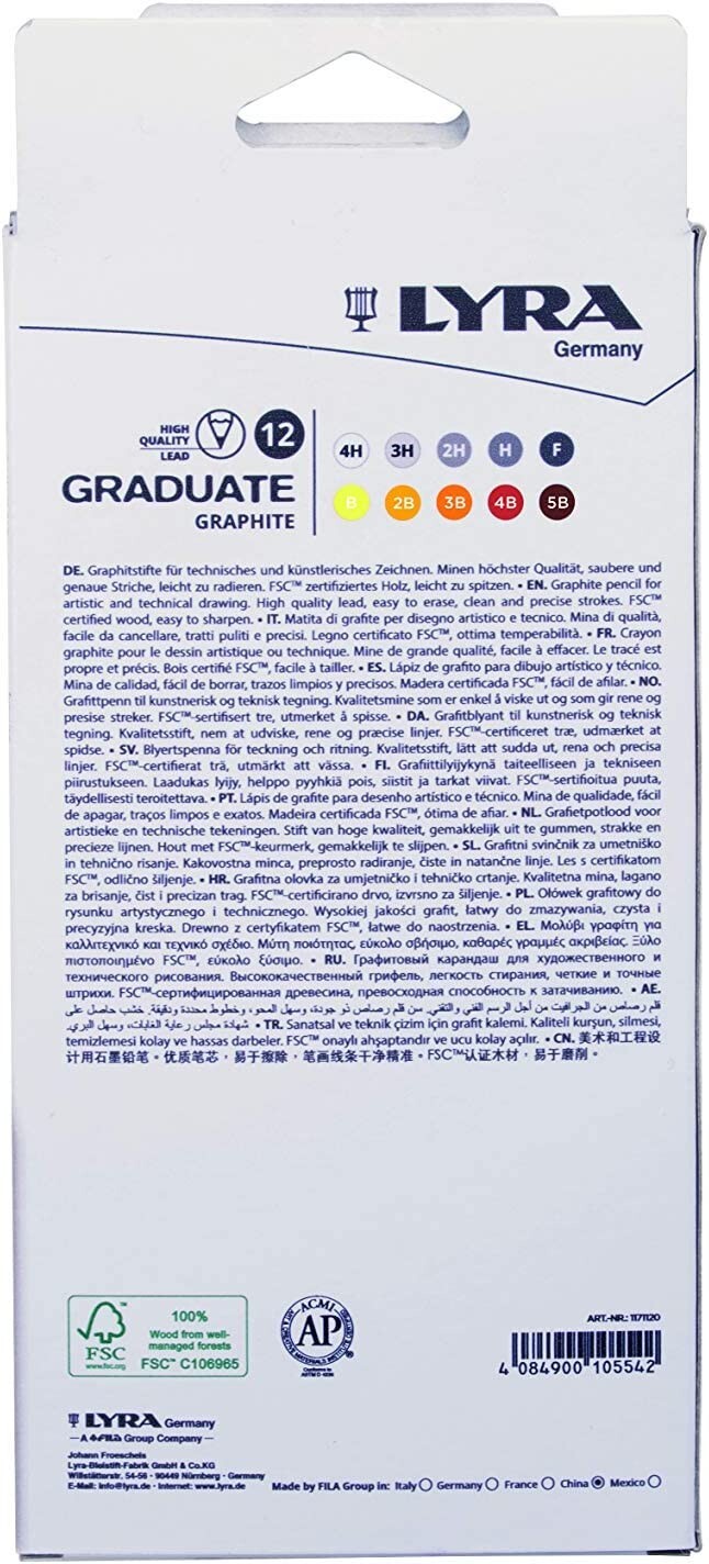Lyra Graduate Graphite Pencils HB/B/2B/3B/4B/5B/6B/F/H/2H/3H/4H Pack of 12