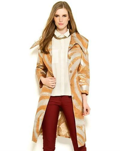 SAMUEL DONG BRONZE & SILVER TAFETTA BUTTONED TRENCHCOAT, UK-14/16 - Image 3 of 3