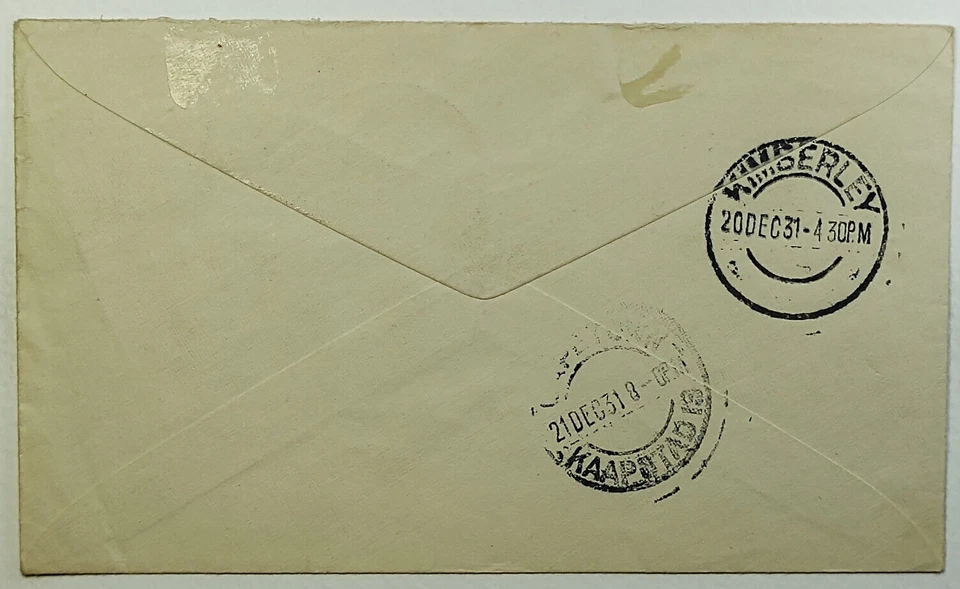 1931 Sudáfrica Primer Vuelo Correo Aéreo Cubierta Windhoek - Mossel Bay Via Kimberley Foto 2 de 2