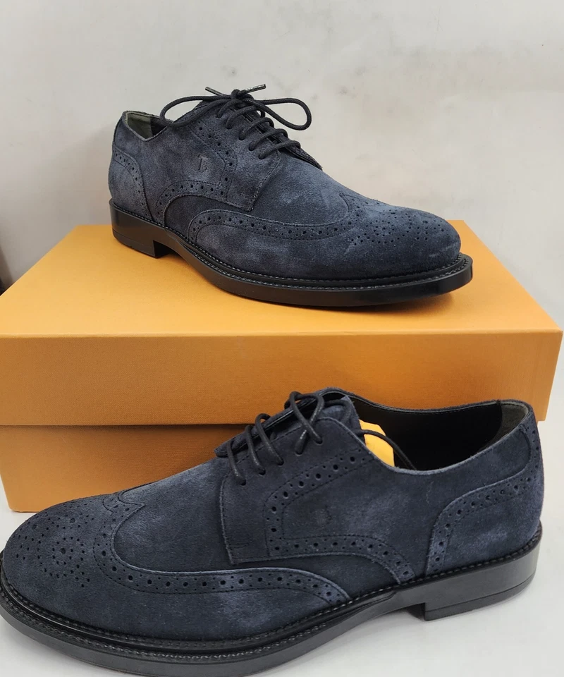 Tod's Bucature Forma Wingtip Derby Dress Shoes Men's 9.5 Navy Lace Up Closure - Изображение 2 из 4