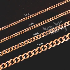 Cuban Curb Link RoseGold Plated StainlessSteel 16"- 30" Men Women Necklace 3-7mm