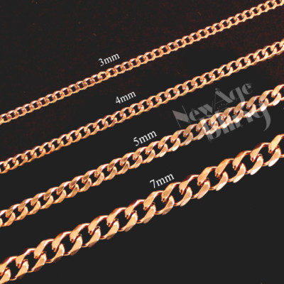 Cuban Curb Link RoseGold Plated StainlessSteel 16''- 30'' Men Women Necklace 3-7mm