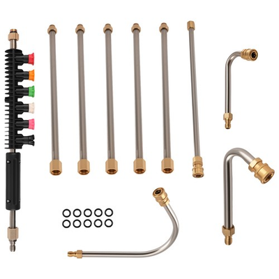 #ad 7Pcs Pressure Washer Extension Wand Rod 15in Brass Steel 4000PSI 30° 90° U Shape $29.76