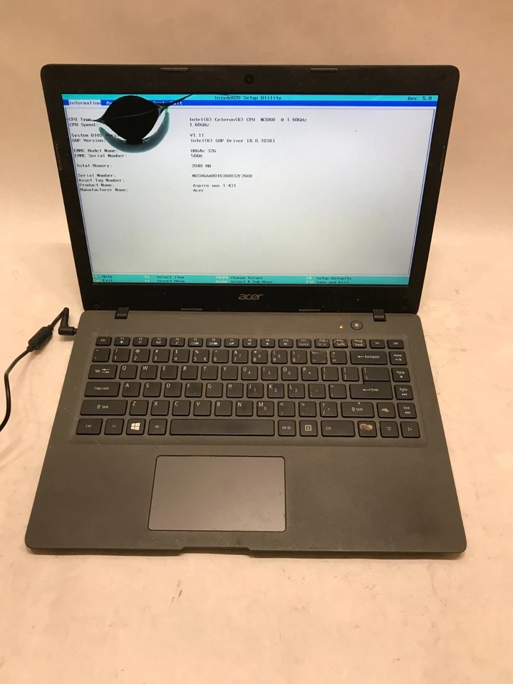 Acer A01-431 14" Intel Celeron 2GB RAM NO SSD/OS For Parts Cracked Screen!! - DW - Image 3 of 4