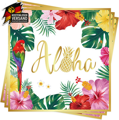 Hawaii Servietten SommerDeko Aloha Ananas 40 Stück tropisch goldfolie