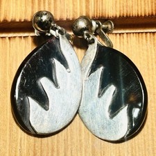 Vintage Mexico Signed Rcd Sterling Silver Black Onyx Flame Inlay Earrings 7.56 G Vintage Mexico Signed Rcd Sterling Silver Black Onyx Flame Inlay Earrings 7.56 G