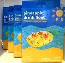 Pineapple Drink Float Holder 4 Drinks Pool Inflatable 25x14” Age 8+ PACK of 4