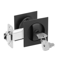 Square Pocket Door Lock with Keys Invisible Recessed Handle Latch Matte Black
