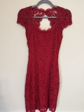 Jump Apparel Red Lace Sheath Dress Scoop Neck Cap Sleeve Knee Length XS