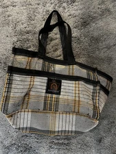 Kensington Plaid Grooming Tote Orange White and Black