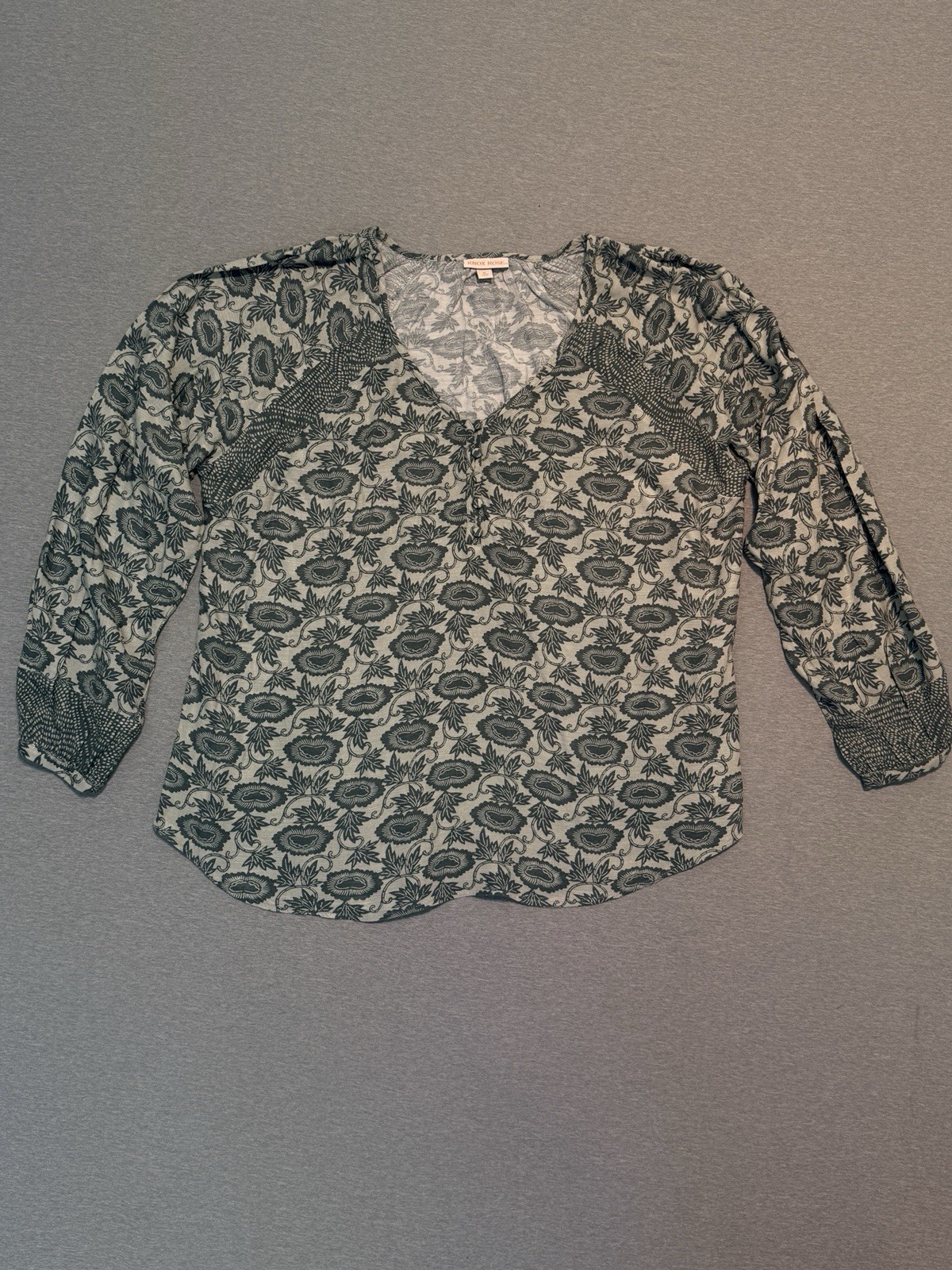 Knox Rose Women’s Blouse Sz XL  Green tan Floral Cottagecore Peasant
