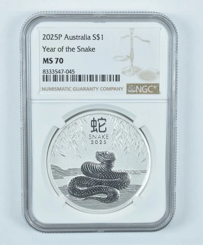 2025 P Australia 1 Dollar Silver Year Of The Snake MS70 NGC Brown Label *7306