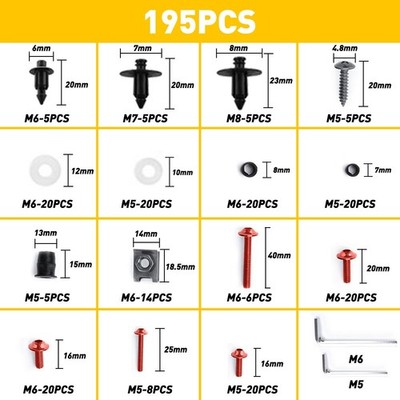 Red Motorcycle Complete Fairing Bolt Kit Body Screw Set