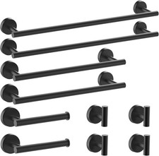 10 Pieces Matte Black Bathroom Hardware Set - Includes 24 inch Towel Bar, Robe
