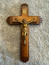 Vintage Wooden Crucifix Last Rites Cross with Hidden Storage Compartment 12.5"