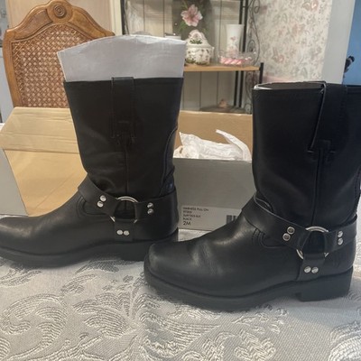 SMALL FRYE BOOTS Harness Pull On Black Size 2M  Leather NIB