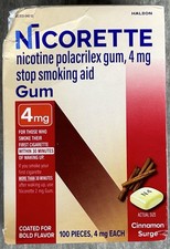NICORETTE NICOTINE POLACRILEX GUM 4mg 100CT CINNAMON SURGE STOP SMOKING EXP 1/28