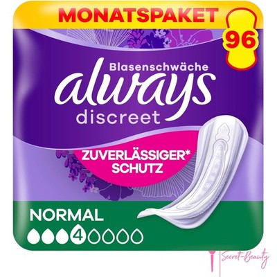 Always Discreet Inkontinenzeinlagen Normal, 96 Binden (4 x 24 Stück) Monatspaket