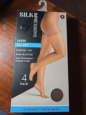 Silk Impressions Sheer High Waisted 4 pair small 20 Denier Black pantyhose