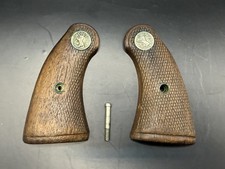 Vintage Colt Police Positive Special Revolver Wood Grips Square Butt Medallions
