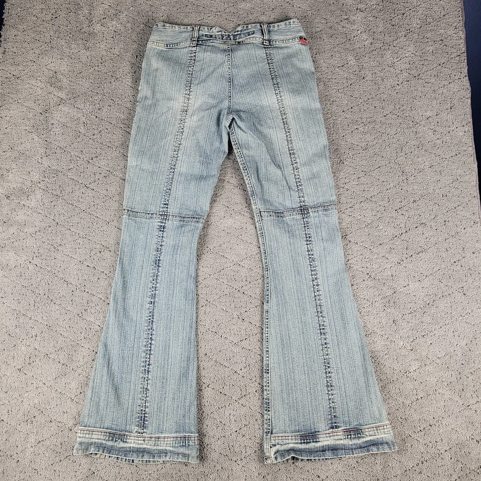 Pantalones de mezclilla elásticos Y2K de colección Mudd Jeans para mujer 7 Blue Bell Bottom Bareback Foto 2 de 4