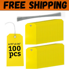 100pcs Yellow Plastic Hang Shipping Tags with Wire Waterproof Blank Label Tags