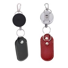 2-Pack USB Flash Drive Holder in Leather Case with Anti-Theft Retractable