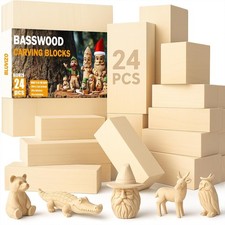 Basswood Carving Blocks 24PCS: Whittling Wood Blocks Wood Carving Kit with 3 ...