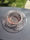 Vintage Pink Depression Glass Console Bowl Rolled Edge 14" Etched Floral Design