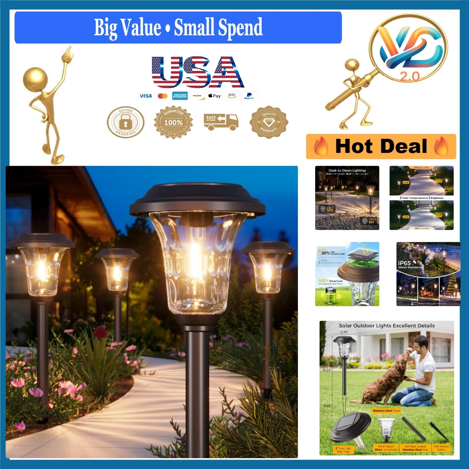 6 Pack Solar Pathway Lights Waterproof Garden Yard Outdoor Decor Dark Bronze