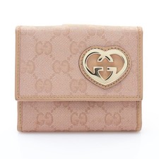 GUCCI Lovely Heart Bifold Wallet Canvas Pink 245731