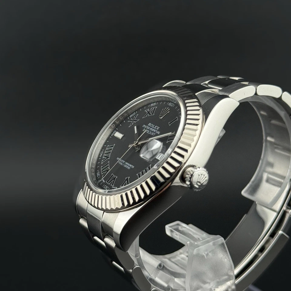 Rolex Datejust II Complete Black Roman 41mm 18k White Gold Fluted Oyster 116334 - Image 2 of 4