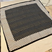 Vintage Scarf ITALY Polyester Black  White Polka Dots 30  Square