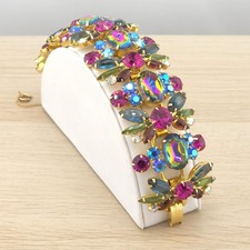 Juliana D&E Watermelon Fuchsia Blue Green Rhinestone Bracelet 5-link Book Piece