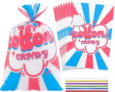 50 Pcs Cotton Candy Bags with Ties,14" x 20" Large Clear Cotton Candy Bags, Bulk