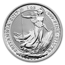 2017 UK .999 1-ounce Silver £2 Britannia BU from a newly opened Royal Mint tube