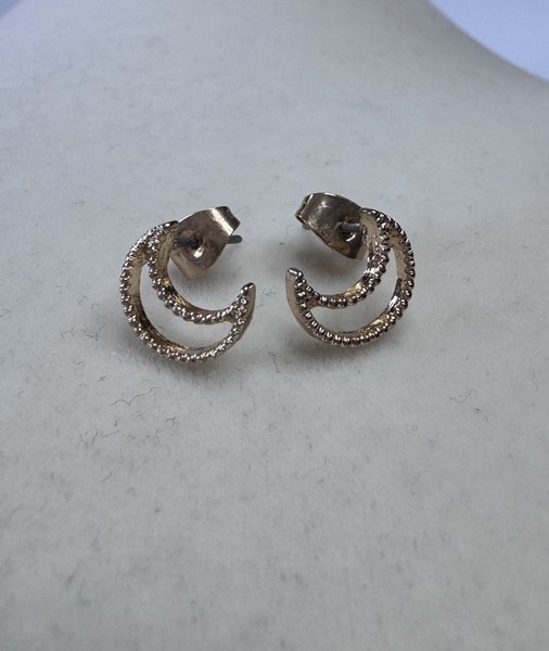 Alternate view of New Crescent New Moon Sterling Silver Stud Earrings Gold Plated Nwot