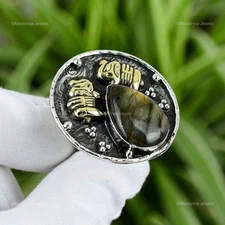 925 Sterling Silver Pear Natural Labradorite New Elephant Statement Ring Jewelry